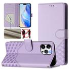 For iPhone 13 Pro Honeycomb Embossing RFID Leather Phone Case(Light Purple) - 1