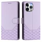 For iPhone 13 Pro Honeycomb Embossing RFID Leather Phone Case(Light Purple) - 2