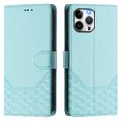 For iPhone 12 / 12 Pro Honeycomb Embossing RFID Leather Phone Case(Mint Green) - 2