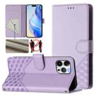 For iPhone 12 / 12 Pro Honeycomb Embossing RFID Leather Phone Case(Light Purple) - 1
