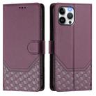 For iPhone 12 / 12 Pro Honeycomb Embossing RFID Leather Phone Case(Violet) - 2