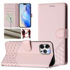 For iPhone 12 Pro Max Honeycomb Embossing RFID Leather Phone Case(Pink) - 1