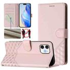 For iPhone 12 mini Honeycomb Embossing RFID Leather Phone Case(Pink) - 1
