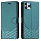 For iPhone 11 Pro Max Honeycomb Embossing RFID Leather Phone Case(Peacock Green) - 2