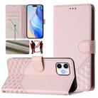 For iPhone 11 Honeycomb Embossing RFID Leather Phone Case(Pink) - 1