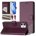 For iPhone 11 Honeycomb Embossing RFID Leather Phone Case(Violet) - 1