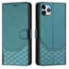 For iPhone 11 Pro Honeycomb Embossing RFID Leather Phone Case(Peacock Green) - 2