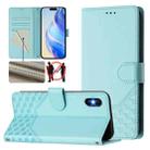 For iPhone X / XS Honeycomb Embossing RFID Leather Phone Case(Mint Green) - 1