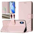 For iPhone X / XS Honeycomb Embossing RFID Leather Phone Case(Pink) - 1