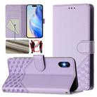 For iPhone X / XS Honeycomb Embossing RFID Leather Phone Case(Light Purple) - 1