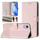 For iPhone XR Honeycomb Embossing RFID Leather Phone Case(Pink) - 1