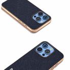 For iPhone 16 Pro Max ABEEL Electroplating Frame Cross Texture Genuine Leather Phone Case(Blue) - 3