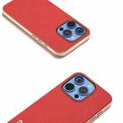 For iPhone 16 Pro Max ABEEL Electroplating Frame Cross Texture Genuine Leather Phone Case(Red) - 3