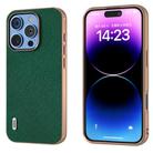 For iPhone 16 Pro Max ABEEL Electroplating Frame Cross Texture Genuine Leather Phone Case(Green) - 1