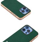 For iPhone 16 Pro Max ABEEL Electroplating Frame Cross Texture Genuine Leather Phone Case(Green) - 3