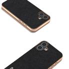 For iPhone 16 ABEEL Electroplating Frame Cross Texture Genuine Leather Phone Case(Black) - 3