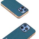 For iPhone 16 Pro Max ABEEL Electroplating Frame Genuine Leather Litchi Texture Phone Case(Blue) - 3