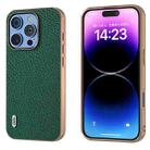 For iPhone 16 Pro ABEEL Electroplating Frame Genuine Leather Litchi Texture Phone Case(Green) - 1