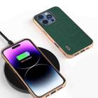 For iPhone 16 Pro ABEEL Electroplating Frame Genuine Leather Litchi Texture Phone Case(Green) - 2