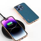 For iPhone 16 Pro ABEEL Electroplating Frame Genuine Leather Litchi Texture Phone Case(Blue) - 2