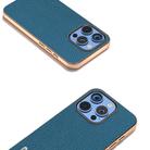 For iPhone 16 Pro ABEEL Electroplating Frame Genuine Leather Litchi Texture Phone Case(Blue) - 3