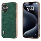 For iPhone 16 Plus ABEEL Electroplating Frame Genuine Leather Litchi Texture Phone Case(Green) - 1