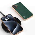 For iPhone 16 Plus ABEEL Electroplating Frame Genuine Leather Litchi Texture Phone Case(Green) - 2