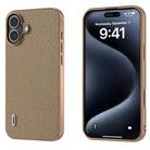 For iPhone 16 Plus ABEEL Electroplating Frame Genuine Leather Litchi Texture Phone Case(Grey) - 1