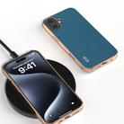 For iPhone 16 Plus ABEEL Electroplating Frame Genuine Leather Litchi Texture Phone Case(Blue) - 2