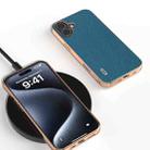 For iPhone 16 ABEEL Electroplating Frame Genuine Leather Litchi Texture Phone Case(Blue) - 2