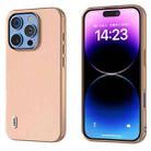 For iPhone 16 Pro Max ABEEL Electroplating Frame Genuine Leather + PC Litchi Texture Phone Case(Pink Gold) - 1