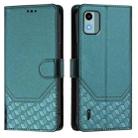 For Nokia C12 Honeycomb Embossing RFID Leather Phone Case(Peacock Green) - 2