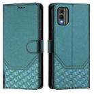 For Nokia C32 Honeycomb Embossing RFID Leather Phone Case(Peacock Green) - 2