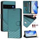 For Google Pixel 6 Pro Honeycomb Embossing RFID Leather Phone Case(Peacock Green) - 1