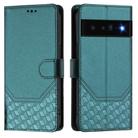 For Google Pixel 6 Pro Honeycomb Embossing RFID Leather Phone Case(Peacock Green) - 2