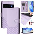 For Google Pixel 6 Pro Honeycomb Embossing RFID Leather Phone Case(Light Purple) - 1