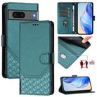 For Google Pixel 7 Honeycomb Embossing RFID Leather Phone Case(Peacock Green) - 1