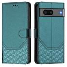 For Google Pixel 7 Honeycomb Embossing RFID Leather Phone Case(Peacock Green) - 2