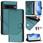 For Google Pixel 7 Pro Honeycomb Embossing RFID Leather Phone Case(Peacock Green) - 1