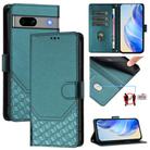 For Google Pixel 7a Honeycomb Embossing RFID Leather Phone Case(Peacock Green) - 1