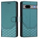 For Google Pixel 7a Honeycomb Embossing RFID Leather Phone Case(Peacock Green) - 2