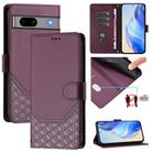 For Google Pixel 7a Honeycomb Embossing RFID Leather Phone Case(Violet) - 1