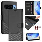 For Google Pixel 9 / 9 Pro Honeycomb Embossing RFID Leather Phone Case(Black) - 1