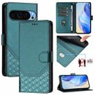 For Google Pixel 9 / 9 Pro Honeycomb Embossing RFID Leather Phone Case(Peacock Green) - 1