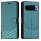 For Google Pixel 9 / 9 Pro Honeycomb Embossing RFID Leather Phone Case(Peacock Green) - 2