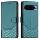 For Google Pixel 9 Pro XL Honeycomb Embossing RFID Leather Phone Case(Peacock Green) - 2