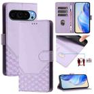 For Google Pixel 9 Pro XL Honeycomb Embossing RFID Leather Phone Case(Light Purple) - 1