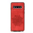 For Samsung Galaxy S10 Mandala Embossed PU + TPU Case with Holder & Card Slots & Photo Frame & Strap(Red) - 2