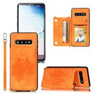 For Samsung Galaxy S10 Mandala Embossed PU + TPU Case with Holder & Card Slots & Photo Frame & Strap(Yellow) - 1