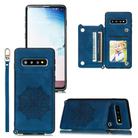 For Samsung Galaxy S10 Mandala Embossed PU + TPU Case with Holder & Card Slots & Photo Frame & Strap(Blue) - 1